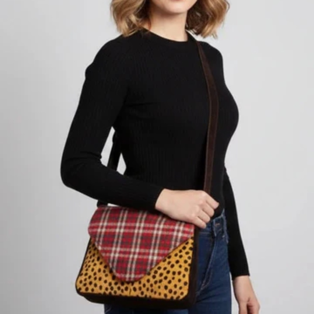 NWT Leopard Print with Plaid Crossbody Bag